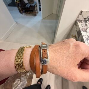 Tan Leather Hermes Wrap Bracelet with Kelly Buckle